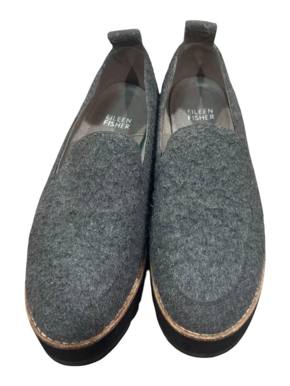 EILEEN FISHER womens size 6 Ells gray wool knit slip on platform loafers